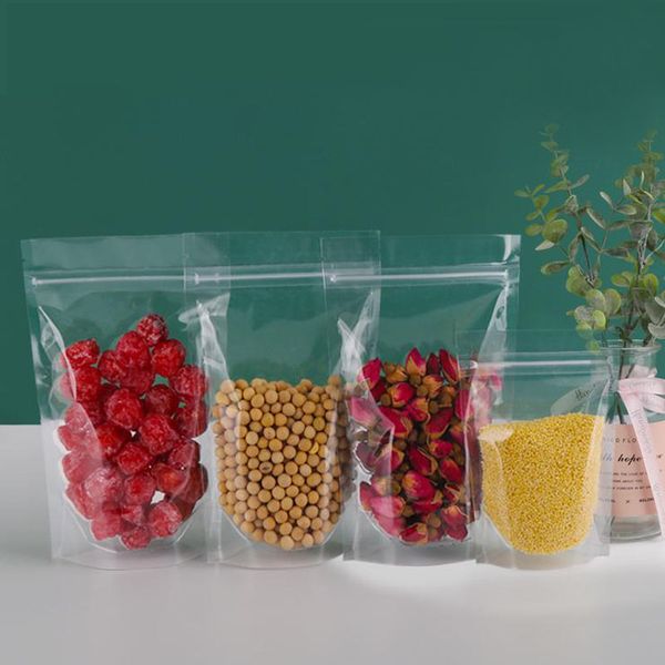 500Pcs Plastic Clear Stand Up Bag Transparent Zip lock Edibles Smell Proof Dry Herb Cookies Snack Food Coffee Bean Dried Fruit Kernels Chris