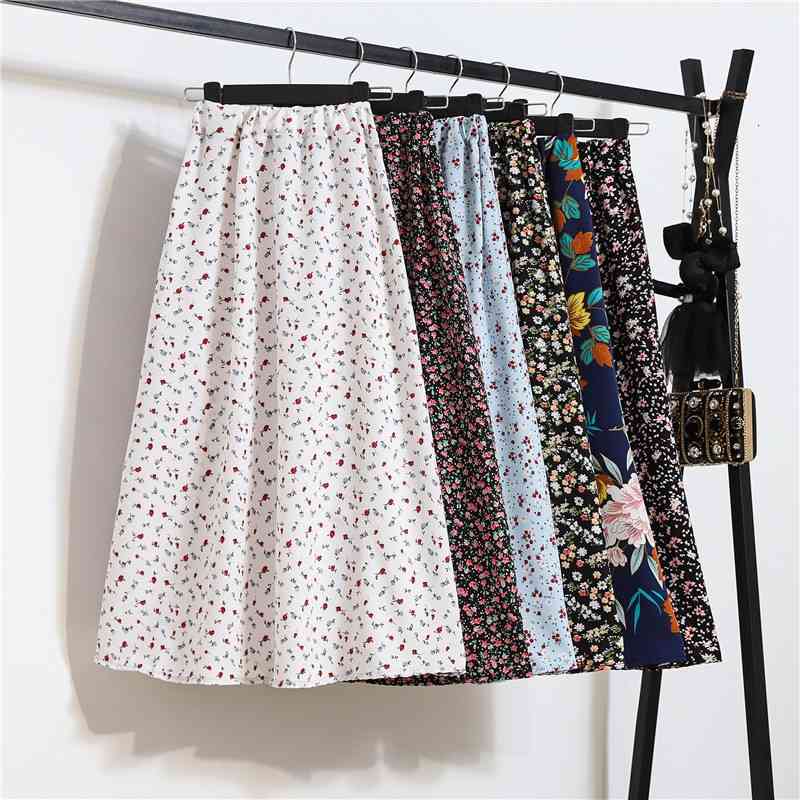 Skirts Falda acampanada con estampado Floral bohemio para mujer, falda elstica de cintura alta S28Vintage, playera vacaciones EOLW