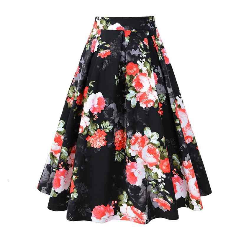 Skirts Faldas con estampado Floral para mujer, faldas plisadas por debajo la rodilla,R76 acampanadas elsticas cintura LMNU