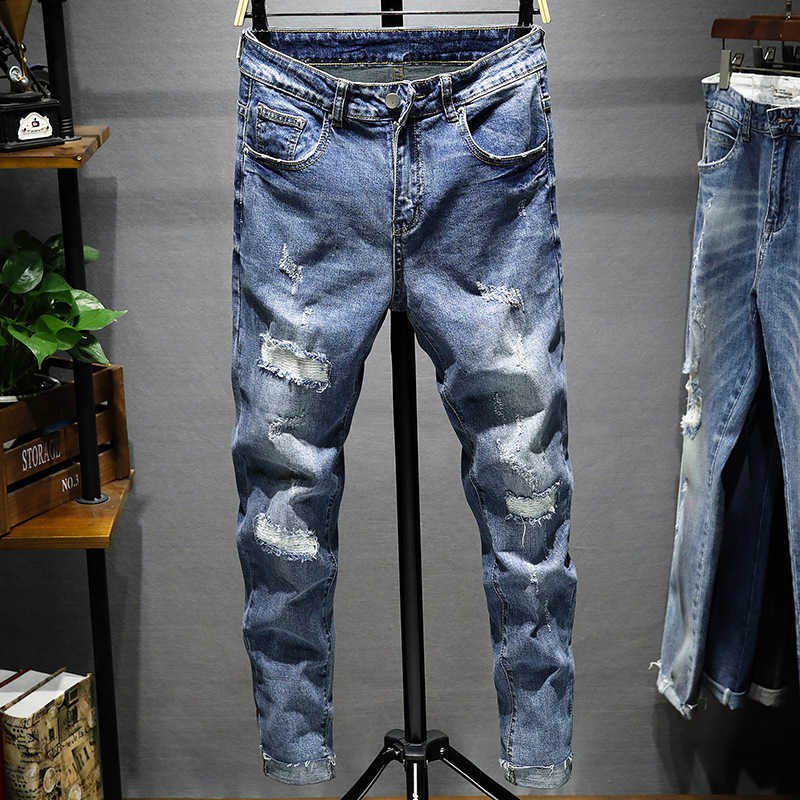 Men&#039;s Jeans Jean Clothes Comfortable and Leisure Youth Korean Elastic Body-building Small Foot for Men Pencil Slim Mid His7 K7ZZ