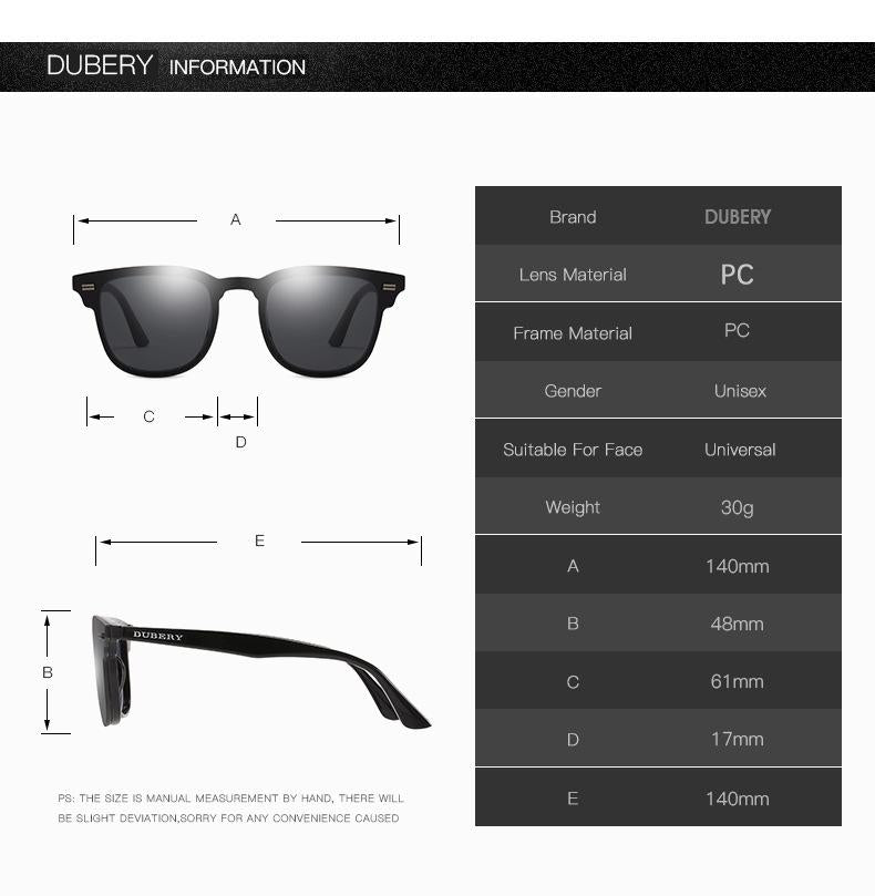 Sunglasses DUBERY Men&#039;s Polarized Driving Sport Sun Glasses For Men Women Square Color Mirror Designer D3002