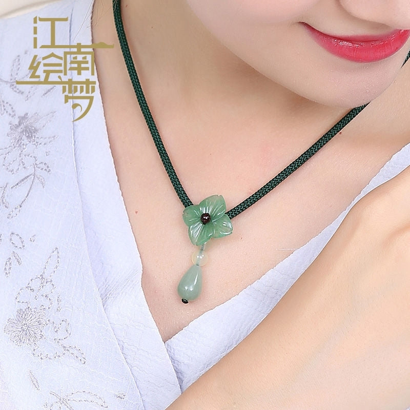 Yuansufeng Dongling jade necklace women&#039;s style simple clavicle chain rope pendant Korean version small fresh knitting versatile