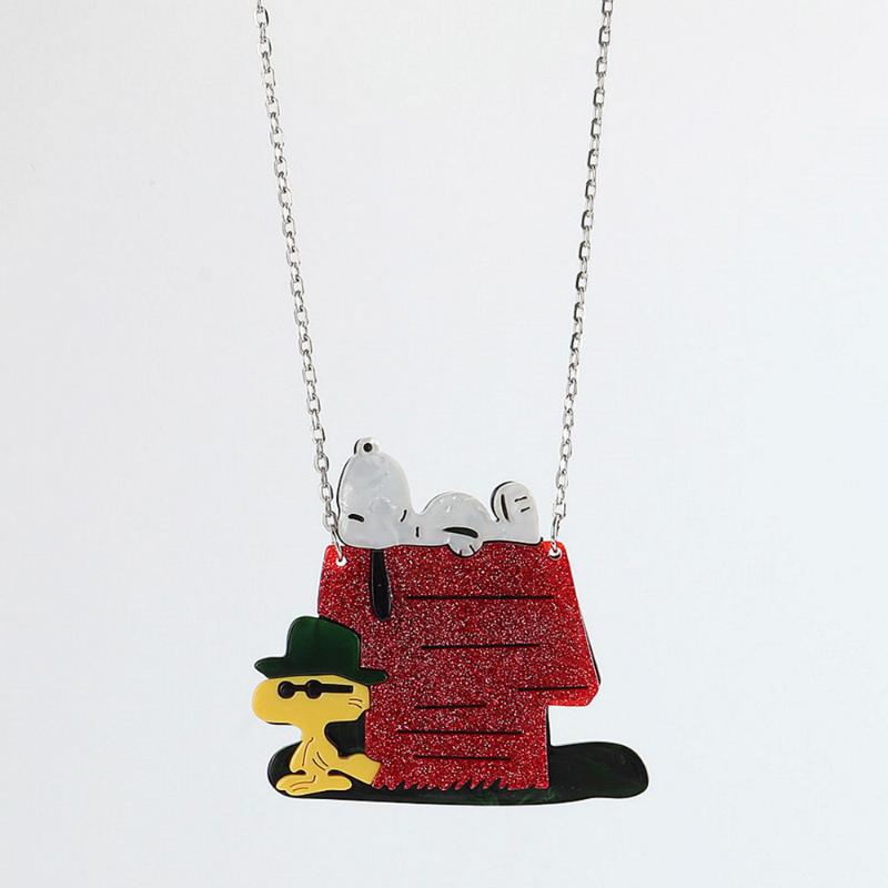 Pendant Necklaces Design Red Glitter House With Dog Necklace For Women Girls Cartoon Funny Dogs Long Chain Fashion Jewelry