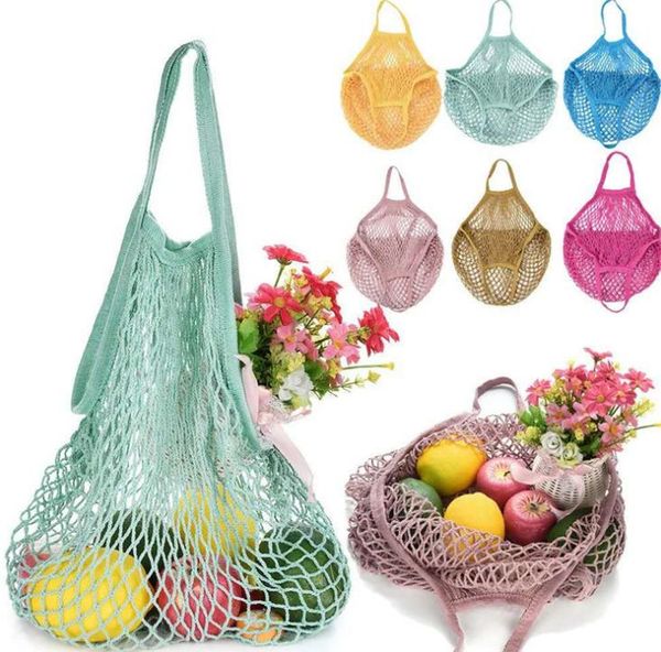 Reusable Shopping Grocery Bag 14 Color Large Size Shopper Tote Mesh Net Woven Cotton Pouch Portable Shoppingbag Home Storage Bags SN4013