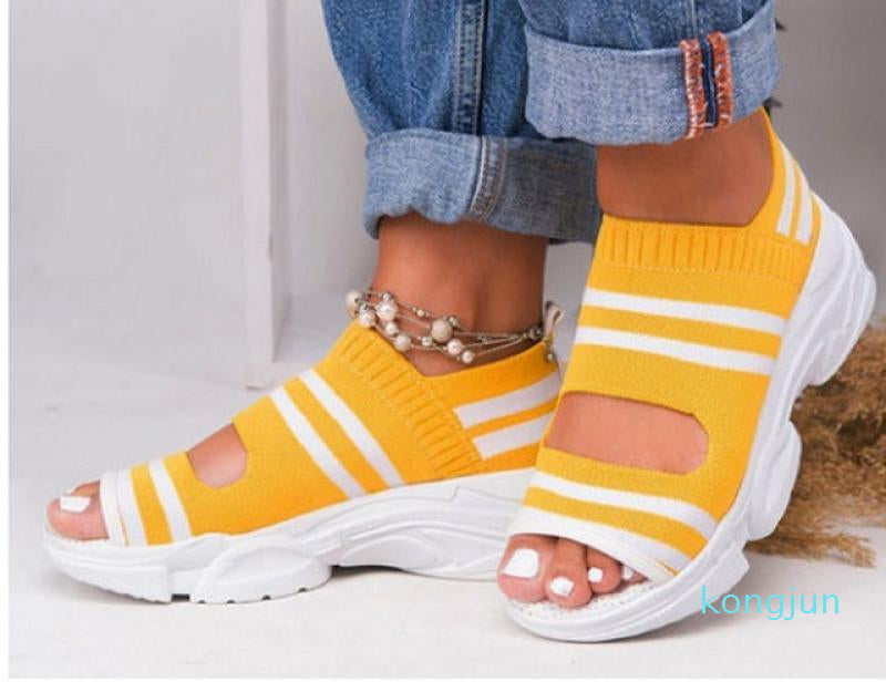 Designer- Summer Women Sandals Open Toe Wedges Platform Ladies Shoes Knitting Lightweight Sneakers Sandals