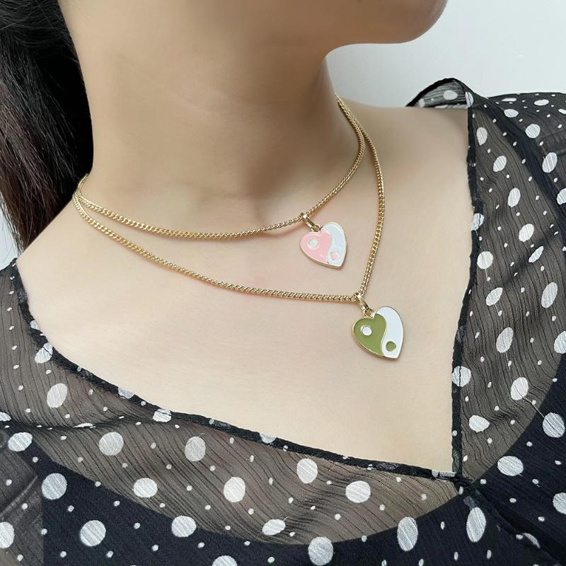 Chokers Tai Ji Heart Necklace Simple Yin And Yang Gossip Necklaces For Women Girls Fashion Jewelry Long