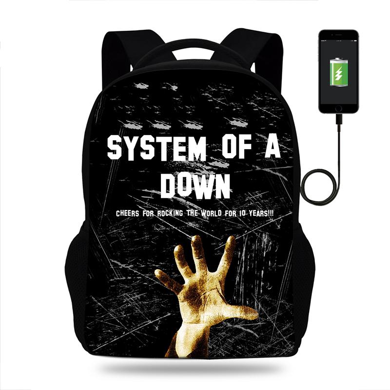 School Bags System Of A Down Backpack For Boys&Girls Teenager USB Charge Children&#039;s Kids Laptop
