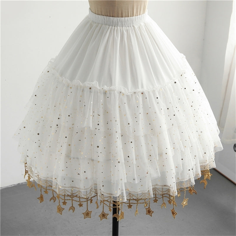 Skirts Lolita Kawaii Sequin Tulle Skirt Tutu Women Petticoat Girl Gothic Petticoats White Wedding Cosplay Evening Party Underskirt