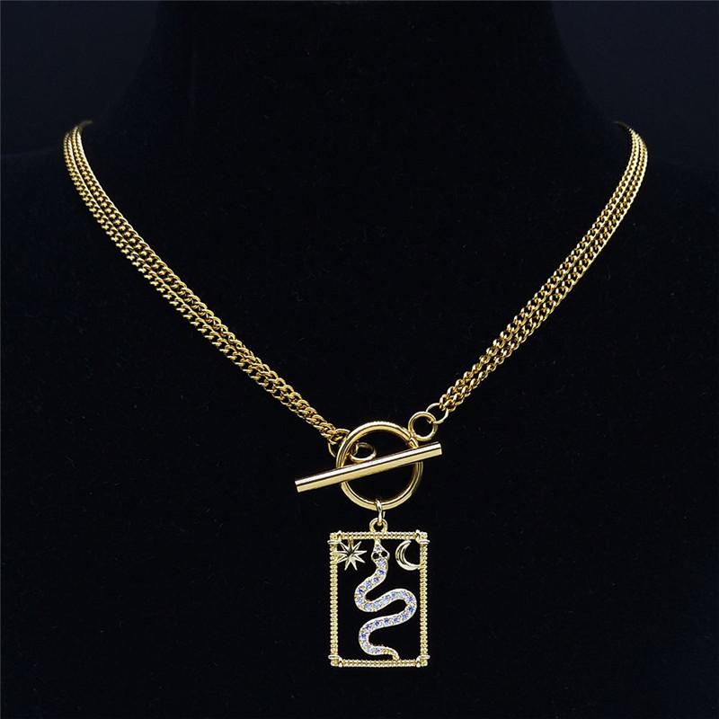 Pendant Necklaces Stainless Steel Witchcraft Sun Moon Snake Chain Necklace Women-Men Gold Color Geometry Choker Jewelry Bijoux NPW6S02