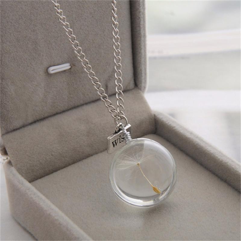 Pendant Necklaces Wish Glass Necklace Natural Dandelion Seed In Long Women&#039;s Novetly Plants Jewelry 1 Pc