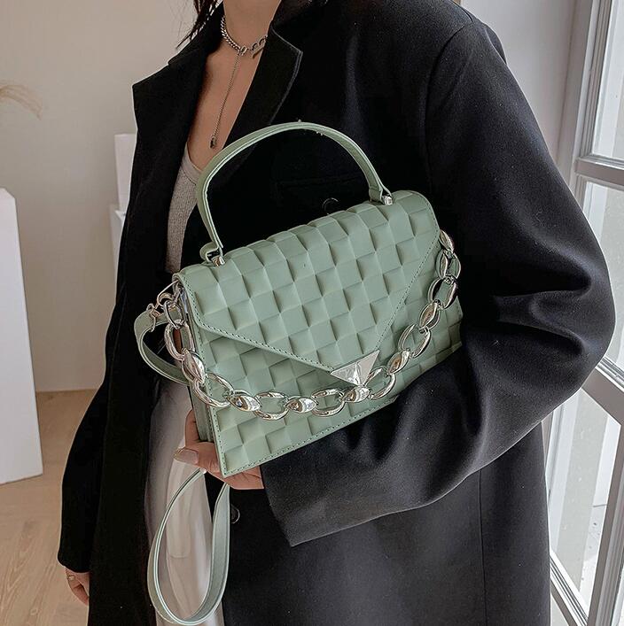 Factory wholesale women messenger bag simple Joker solid color embossed handbag street trend plaid handbags summer candy-colored leather shoulder ba