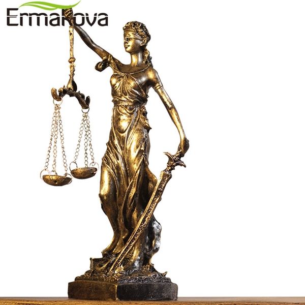 ERMAKOVA European Antique Bronze Greek Justice Goddess Statue Fair Angels Resin Sculpture Ornaments Desktop Home Decoration Gift 210607