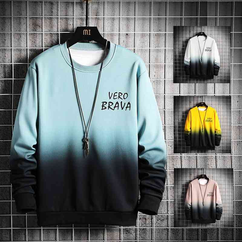 Men&#039;s spring and autumn personality gradient color popular casual handsome sweater youth round neck trend Korean loose top