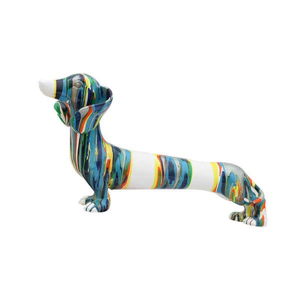 Art Color Cartoon Dachshund Dog Resin Crafts Animal Modern Creative Home Bedroom Decoration Living Room Gift Home Accessories 210607
