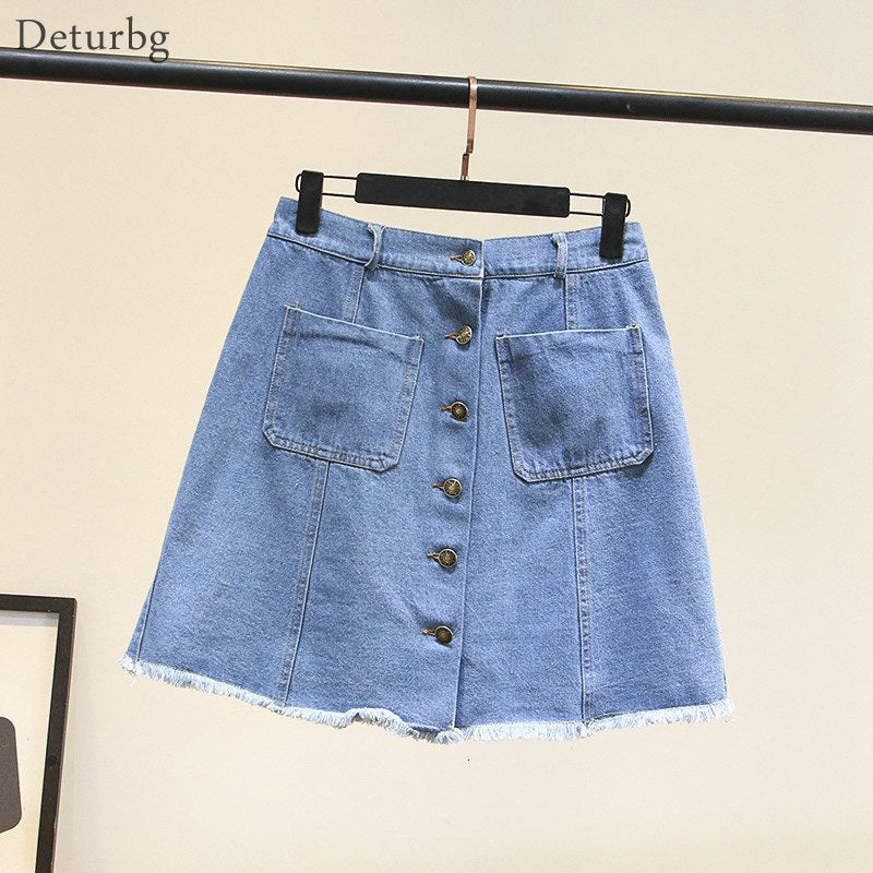 Casual Dresses Women&#039;s Elegant Denim Skirt With Pockets Plus Size Ladies Single-breasted A-Line Jeans Short Skirts Faldas Summer 4