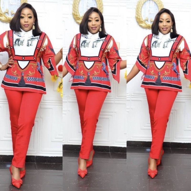 Women&#039;s Tracksuits 2 Piece Sets T Shirt Tops And Pants African Clothes Women Spring Autumn Elegant Bazin Riche Dashiki Office Lady