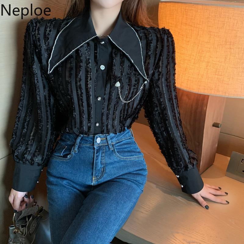 Neploe Fashion Black Lace Shirt Spring Clothes Blouses Women Chic Temperament Korean Blouse Tops Blusas Mujer De Moda 210422