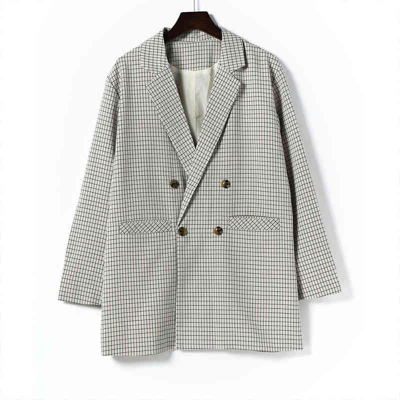 Women&#039;s Suits & Blazers Check Blazer Jacket Office Lady Plaid Notched Female Double Breasted Autumn Elegant Coats For Young Girls