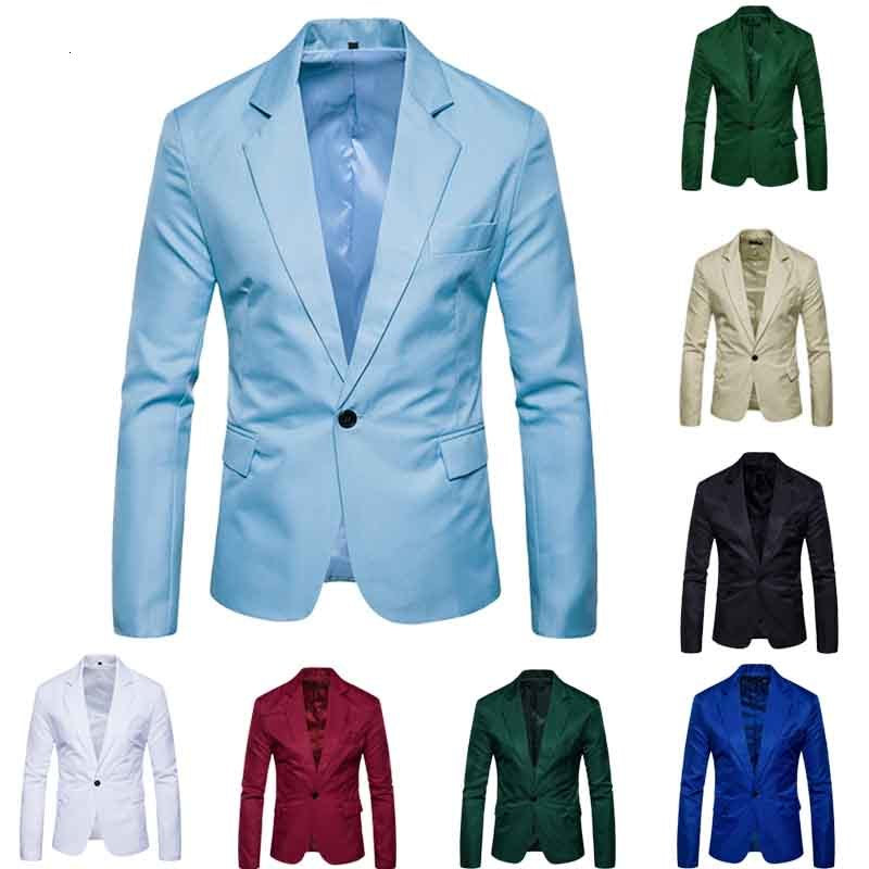 Men&#039;s Suits & Blazers Wholesale-Casual Mens Suit Solid One Button Men Red Blazer Outdoors Slim Fit Jacket Man Long Sleeve 8 Candy