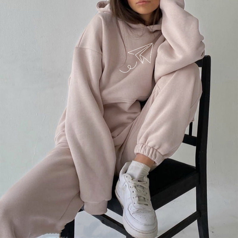 Women&#039;s Tracksuits Tracksuit Print Fleece Sportwear Suit Long Sleeve Oversize Female Hoodie Suits Sprig Casual Pants Set C3H6