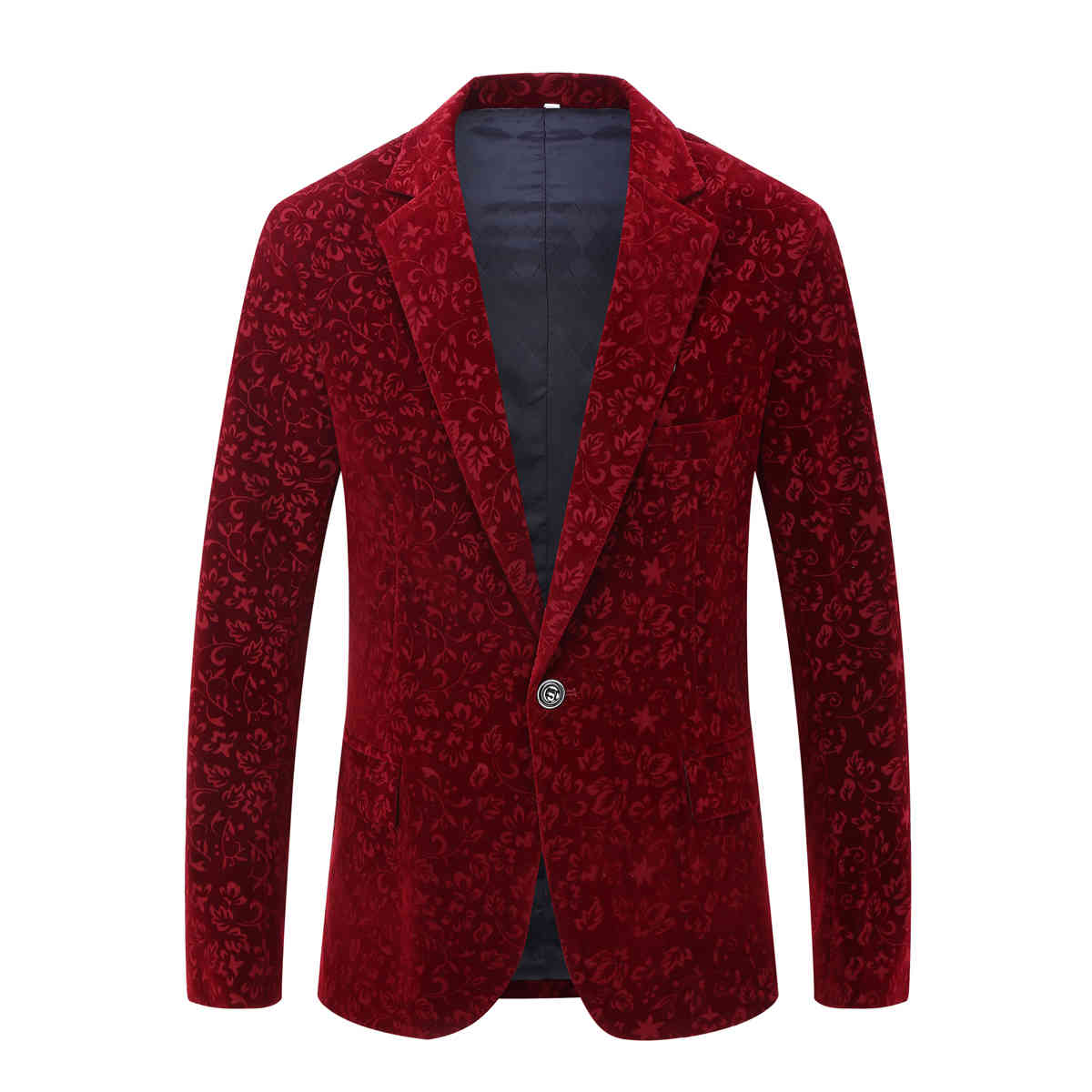 Men&#039;s Suits & Blazers Men Autumn Winter Wine Red Burgundy Velvet Floral Pattern Suit Jacket Slim Fit Blazer Designs Stage Costumes For Singers