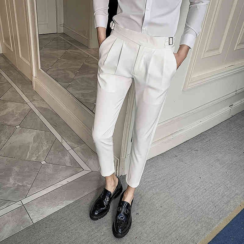 Men&#039;s Suits & Blazers Brand clothing High quality of Business suit trousers - Male slim fit summer men wedding dress pants White, black