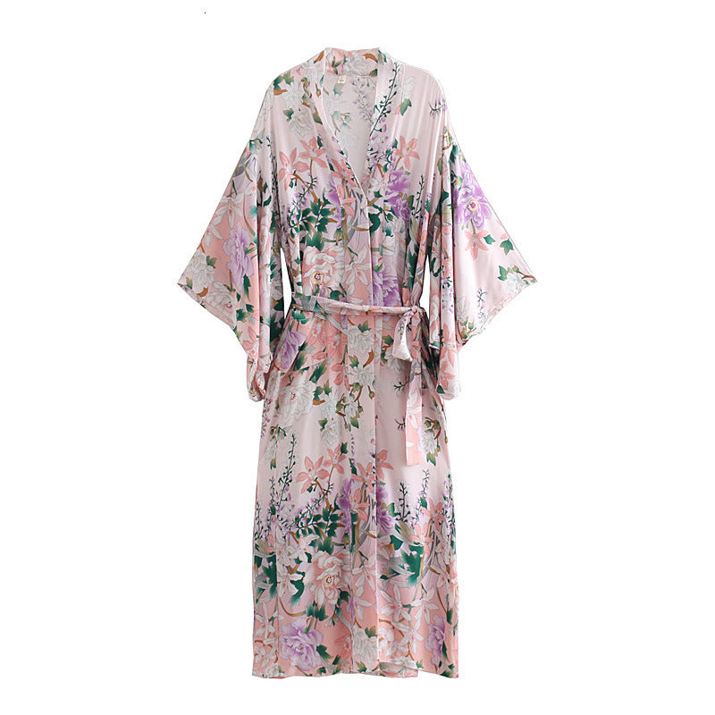 Women&#039;s Blouses & Shirts Women Floral Print Bohemian Long Kimono Cardigan Sashes Boho Tops Batwing Sleeve Casual Beach Holiday Sea