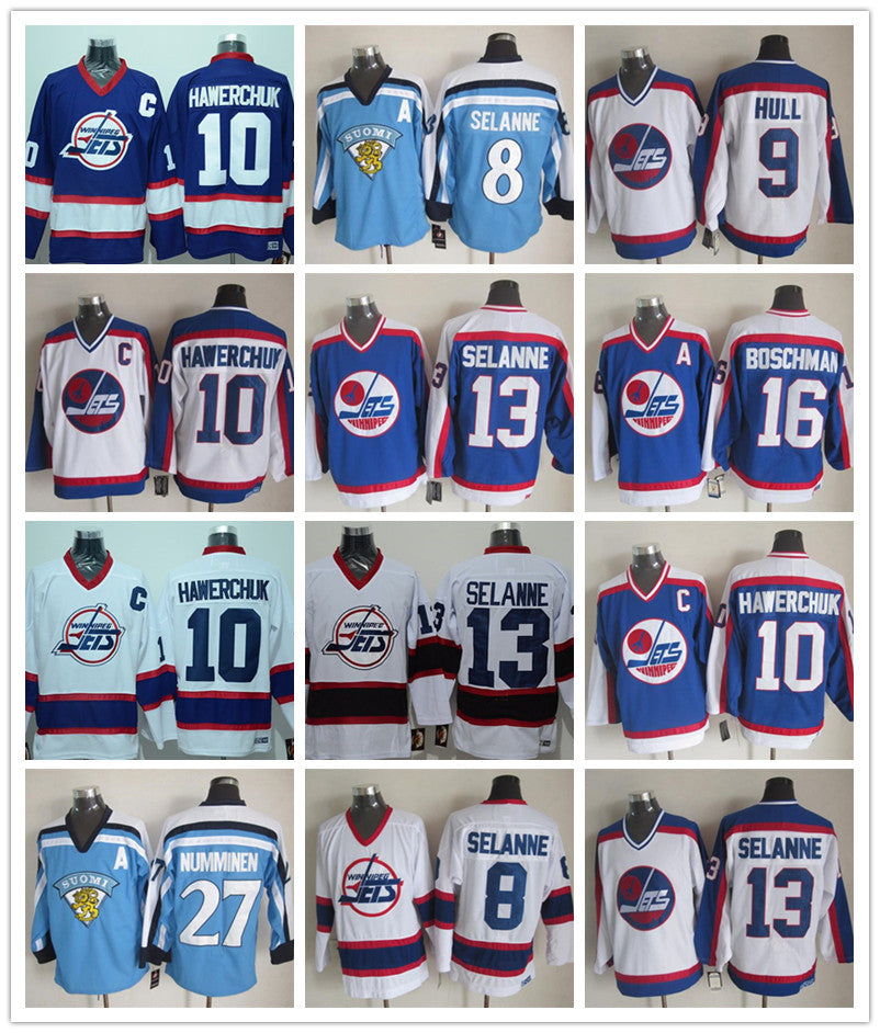 Vintage Winnipeg Jets Hockey Jerseys 13 Teemu Selanne 10 Dale Hawerchuk 9 Bobby Hull 16 Laurie Boschman Vintage CCM 8 Selanne Jersey