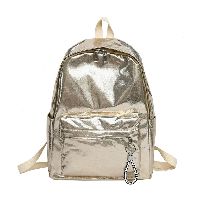 Youth Waterproof Nylon Schoolbag, Large Capacity Travel Bag, Bright Gold, Silver Backpack