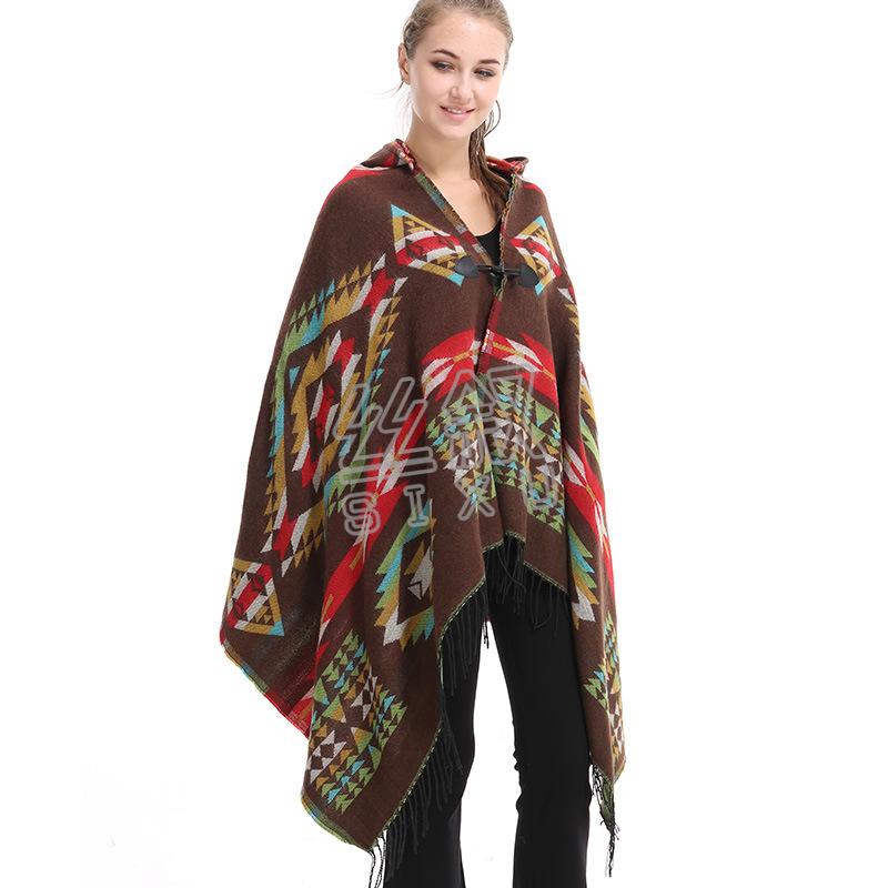 Scarves Oversize Winter Fashion Women Knitted Poncho Tassel Thick Loose All-Match Cloak Shawl Geometric Hooded Cardigan