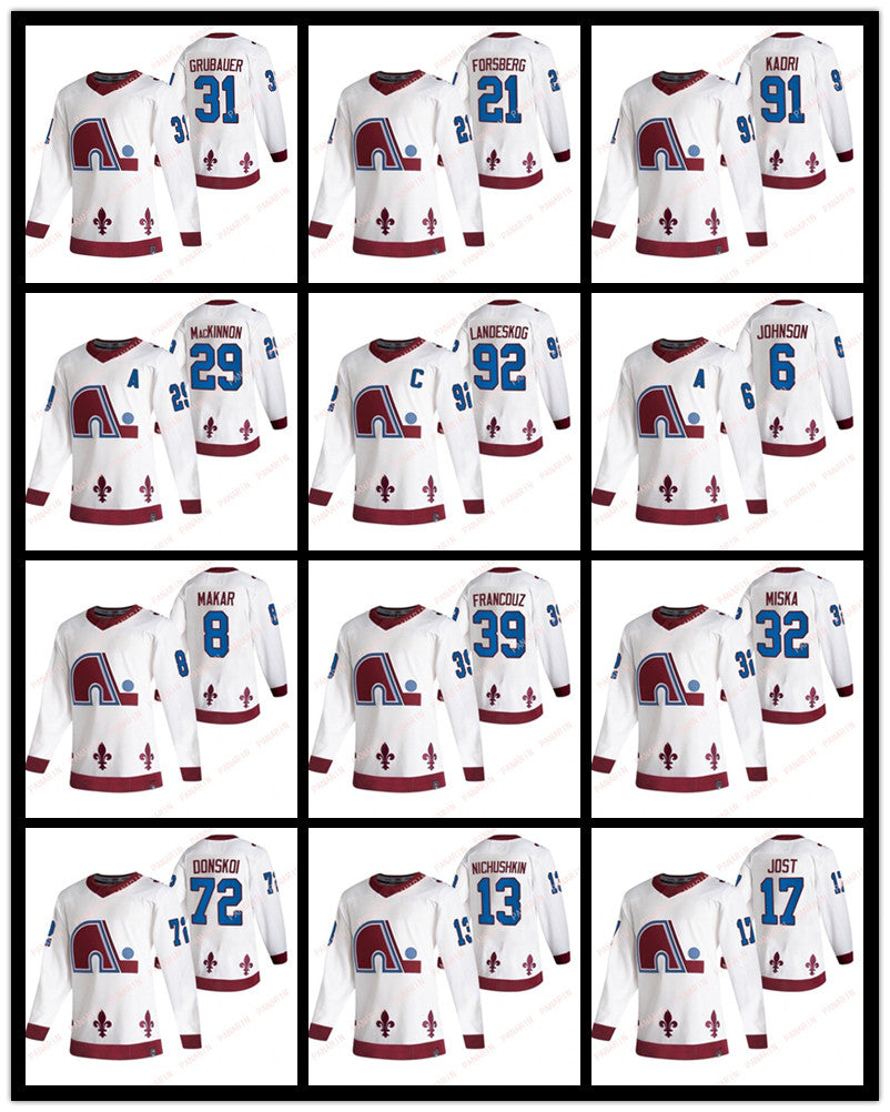Colorado Avalanche Jerseys 2020-21 Reverse Retro Quebec 19 Sakic Hockey Jersey Nordas 8 Cale Makar 29 Nathan Mackinnon 96 Rantanen