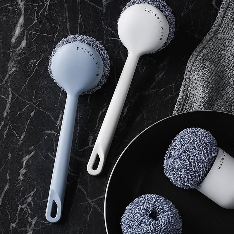Kitchen Cleaning Brush Strong Decontamination Wash Pot Bowl Brush Plastic Handle Replaceable Household Cleaning Tool