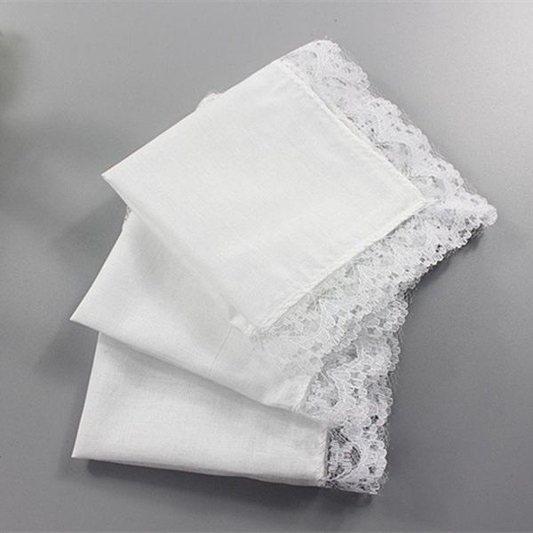 25cm White Lace Thin Handkerchief Cotton Towel Woman Wedding Gift Party Decoration Cloth Napkin DIY Plain Blank RH1268