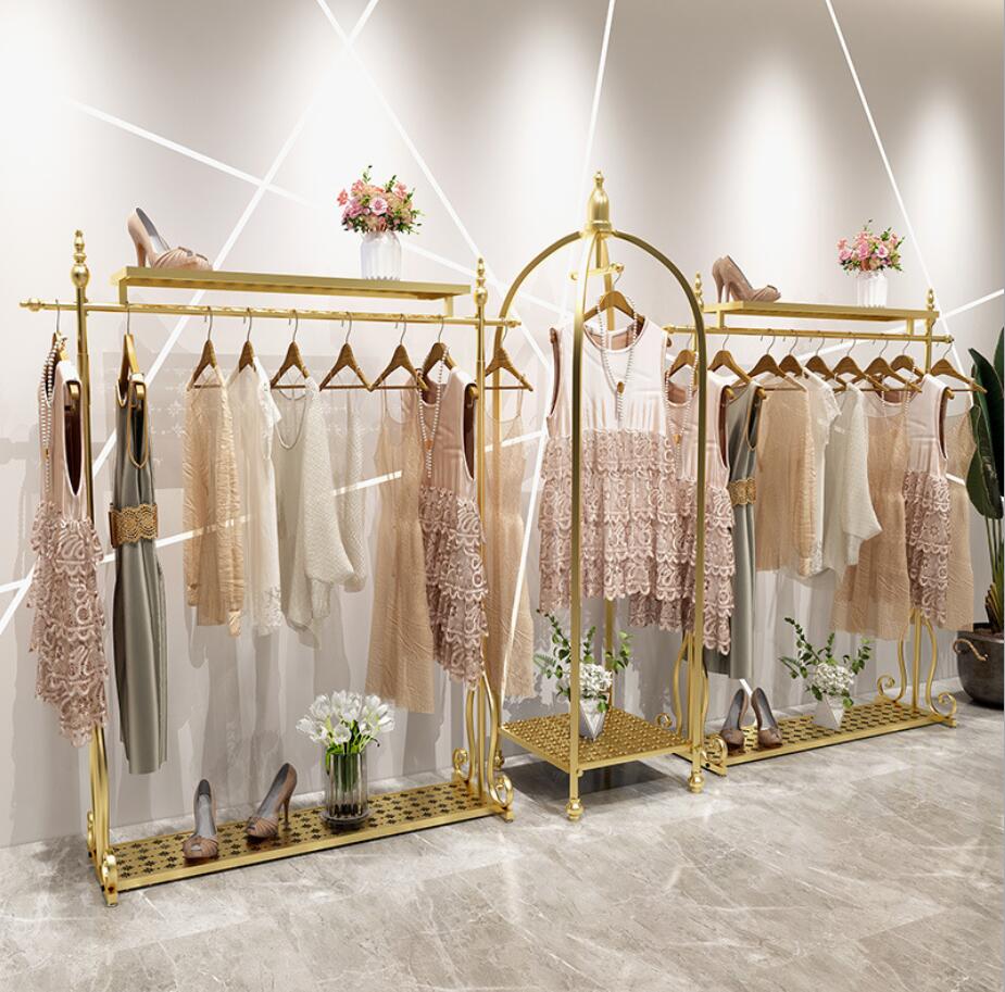 Women&#039;s clothing rack Commercial Furniture shopping mall clothes racks iron hanging cloth shelf landing custom