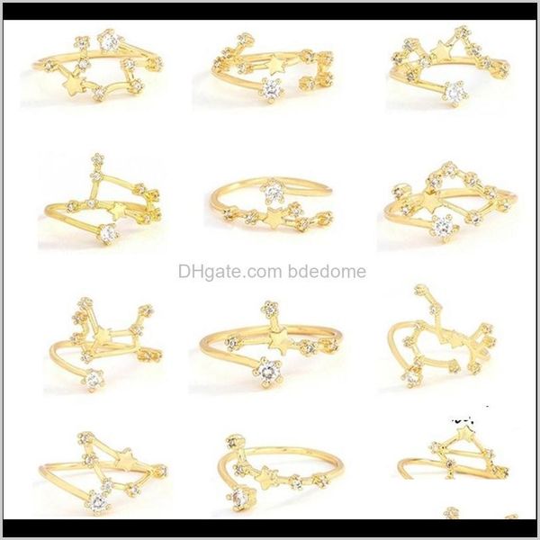 Band Rings Jewelry Drop Delivery 2021 12 Constellations Fashion Open Lucky Friend Gift Gold Color Diamond Zodiac Ring 2Foyr