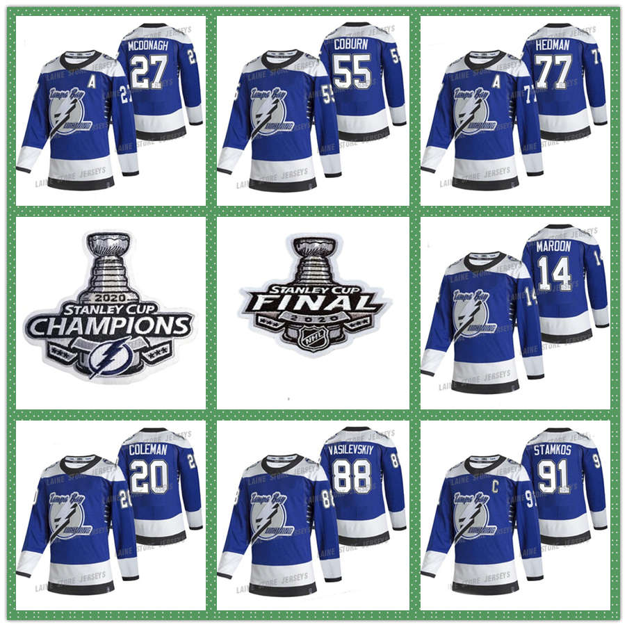 Tampa Bay Lightning 2020-21 Reverse Retro Jersey 91 Steven Stamkos 86 Nikita Kucherov 77 Victor Hedman 21 Point 71 Cirelli Hockey Jerseys shirt unif