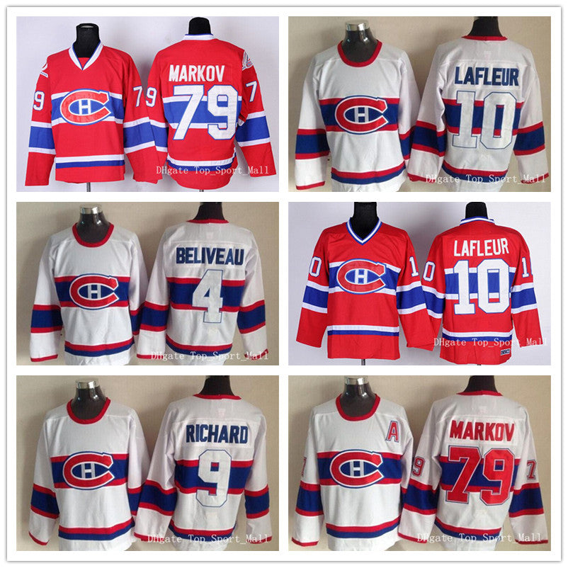 Montreal Canadiens Jerseys Ice Hockey 4 Jean Beliveau Jersey Retro Red White 10 Guy Lafleur 79 Andrei Markov 9 Maurice Richard SHIRT uniform