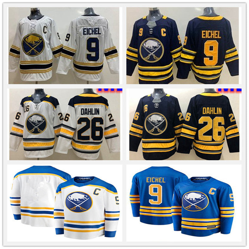 Reverse Retro Buffalo Sabres 9 Jack Eichel Jersey Hockey 26 Rasmus Dahlin 53 Jeff Skinner 50TH Royal Navy Blue White Stitched Man Woman Kids shirt u
