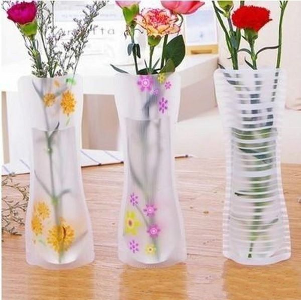 50pcs Clear PVC Foldable Water Vases, Reusable Eco-friendly wer Vases for Home, Wedding, Party Decor