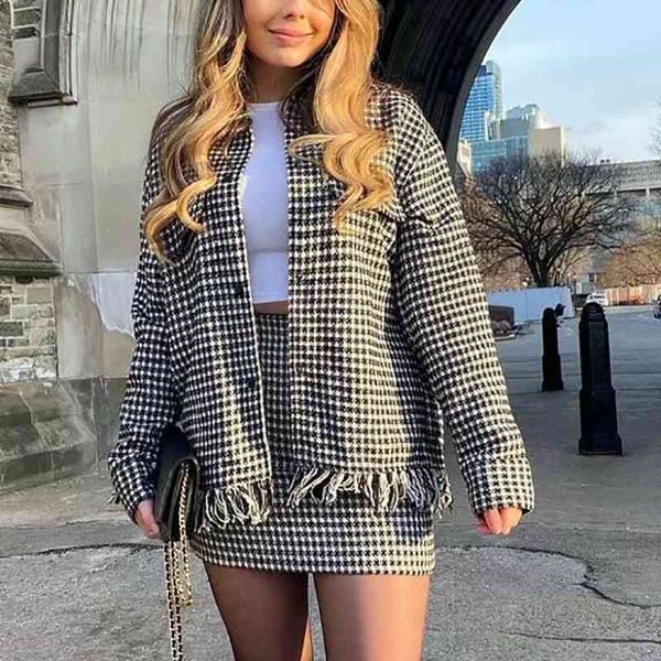 Oversize Women Twwed Tassel Jacket Spring-autumn Fashion Ladies Loose Coats Female Ruffled Shirt Coat Girls Chic Outerwear 210430