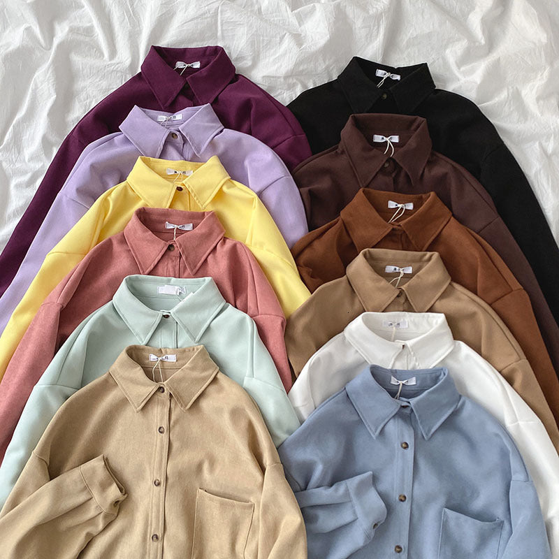 Women&#039;s Blouses & Shirts Spring Girl&#039;s Twee Colors Design Shirt Office Lady Solid Lapel Blousers Korean Versatile Long Sleeve Top