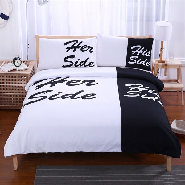 Black&white Her Side His Side bedding sets Queen-King Size double bed 3pcs-4pcs Bed Linen Couples Duvet Cover Set 2109 V2