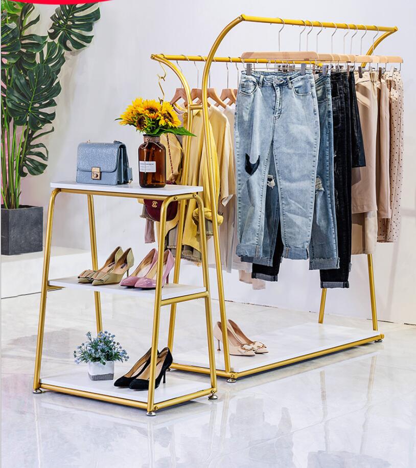 Clothing store display rack Commercial Furniture floor type double row iron creative side hanging racks women&#039;s cloth shelf
