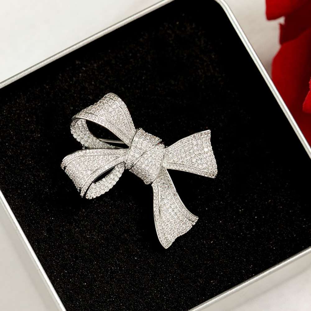 New bowknot zircon full drill fashion luxury temperament Brooch dress shirt coat pin female