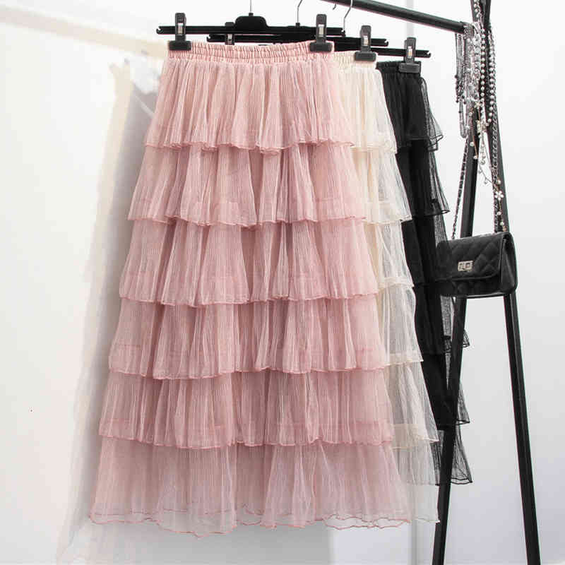 Skirts Spring Summer Sweet Cakee Layered Gauze Calf-length Tutu Skirt High Waist Tiered Long Tulle Princess NOKQ