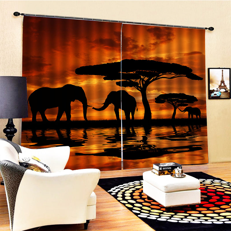 Beautiful Photo Fashion Customized andscape elephant curtain 3D Window Curtains For Living Room Bedroom