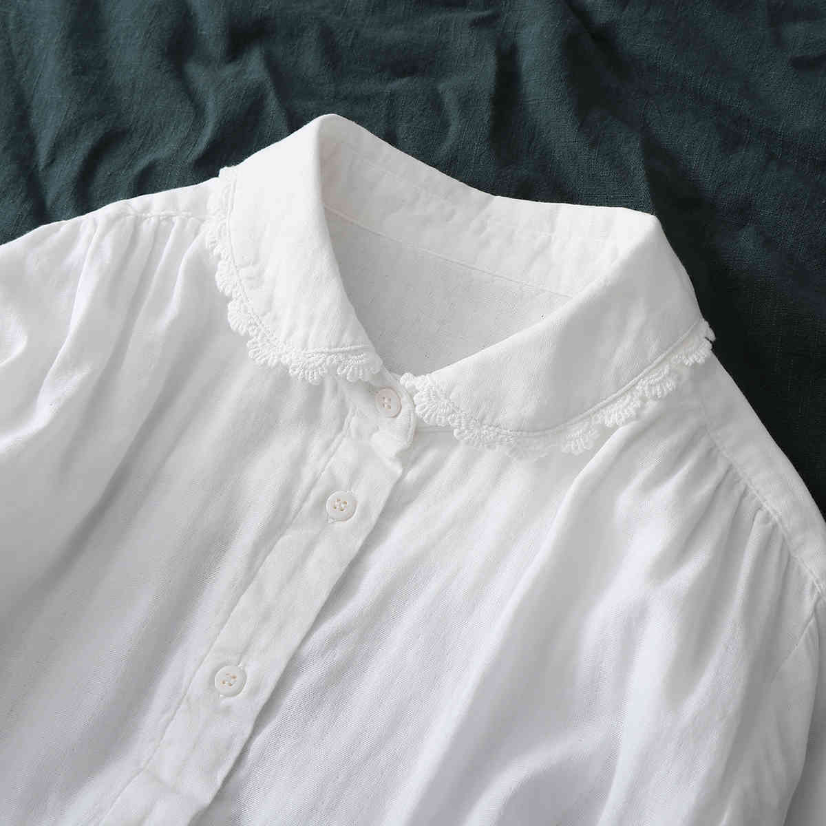 Women&#039;s Blouses & Shirts Lamtrip Unique Lace Ee Peter Pan Collar Brief White Cotton Yarn Shirt Blouse 2021 Spring V326