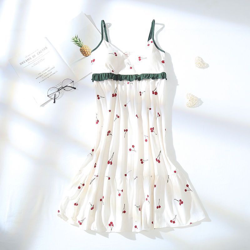 Women&#039;s Sleepwear Sleeveless Chest Pad Night 100% Cotton Homewear Women Print Dot Big Size 5XL Fashion Casual Mom Pjs kPaCotAkoWka