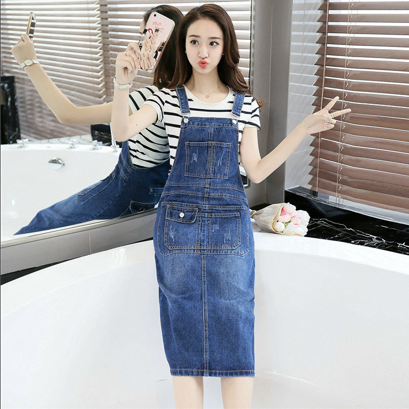 Casual Dresses Spring Summer Strap Denim Women Jeans Sundresses Korean Fashion With Pocket Overalls Dress Vestidos Mujer 5E4N