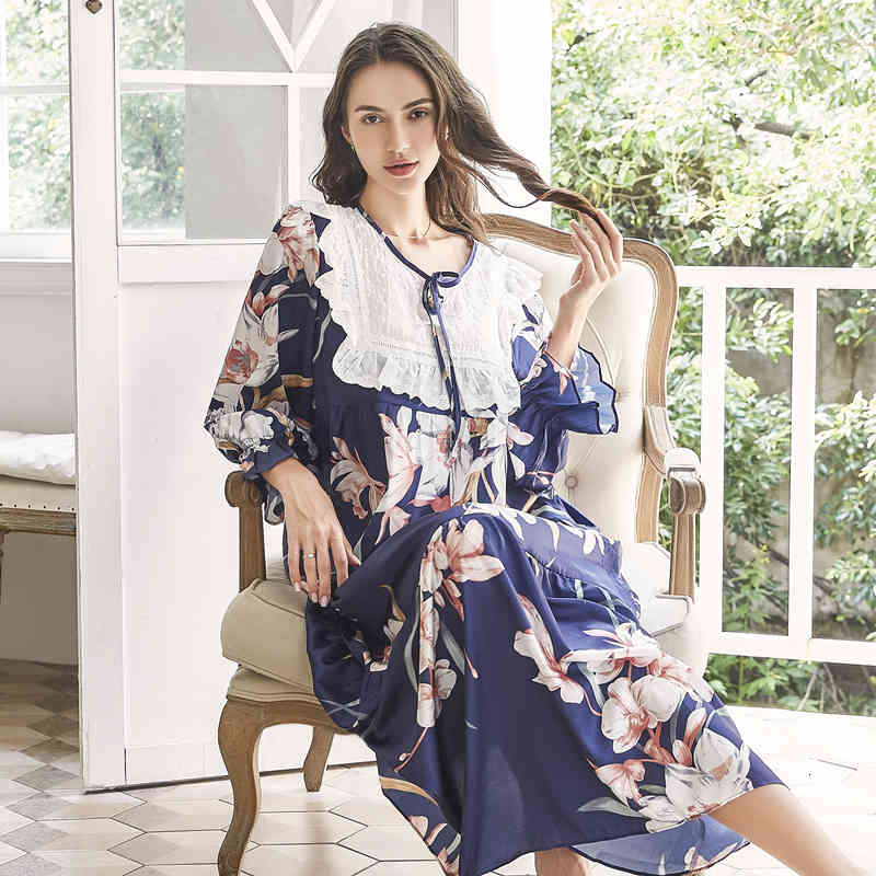 Women&#039;s Sleepwear Nightgown Long Lady Fashion Loose Satin Women Romantic sleeve IN8A